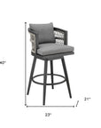 40" Gray Metal Swivel Outdoor Bar Height chair with Footrest