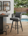 40" Gray Metal Swivel Outdoor Bar Height chair with Footrest