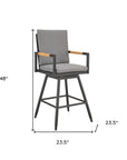 48" Dark Gray Metal Swivel Outdoor Bar Height chair with Footrest