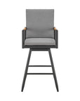 48" Dark Gray Metal Swivel Outdoor Bar Height chair with Footrest