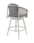 40" Light Gray Metal Swivel Outdoor Counter Height Bar chair with Footrest
