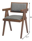 Set of Two Gray And Walnut Upholstery And Solid Wood Open Back Dining Arm Chairs