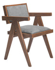 Set of Two Gray And Walnut Upholstery And Solid Wood Open Back Dining Arm Chairs