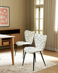 Set of Two White and Black Upholstered Faux Shearling Dining Side Chairs