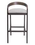 Set of Two 31" Gray And Espresso Fabric And Solid Wood Low Back Bar Height Bar Chairs