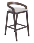 Set of Two 31" Gray And Espresso Fabric And Solid Wood Low Back Bar Height Bar Chairs