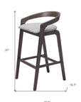 Set of Two 31" Gray And Espresso Fabric And Solid Wood Low Back Bar Height Bar Chairs