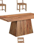 Seven Piece Brown Solid Wood Dining Set with Six Chairs