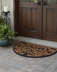 30" X 48" Beige and Black Rubber and Coir Outdoor Semi Circle Door Mat