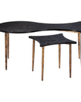 Set of Two Black and Bronze Wood and Steel Free Form Coffee And End Table