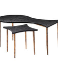 Set of Two Black and Bronze Wood and Steel Free Form Coffee And End Table