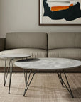 Set of Two Gray and Black Wood and Steel Round Nested Coffee Tables