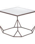 Set of Two Silver and Bronze Mirrored Glass and Steel Square Abstract Bunching Coffee Tables