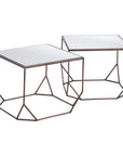 Set of Two Silver and Bronze Mirrored Glass and Steel Square Abstract Bunching Coffee Tables