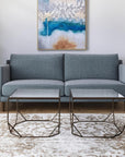 Set of Two Silver and Bronze Mirrored Glass and Steel Square Abstract Bunching Coffee Tables
