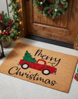 24" X 36" Brown Red And Green Christmas Merry Christmas Outdoor Coir Door Mat