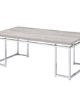 47" Oak and Silver Wood And Metal Frame Coffee Table