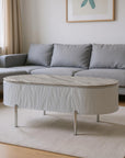 47" Gray Wood and Steel Oval Coffee Table With Drawer