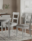 Set of Two Gray Tufted Fabric And Solid Wood Ladder Back Dining Side Chairs