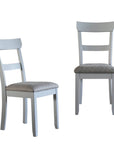 Set of Two Gray Tufted Fabric And Solid Wood Ladder Back Dining Side Chairs