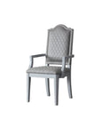 Set of Two Gray Tufted Fabric And Solid Wood Dining Arm Chairs