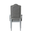 Set of Two Gray Tufted Fabric And Solid Wood Dining Arm Chairs