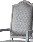Set of Two Gray Tufted Fabric And Solid Wood Dining Arm Chairs
