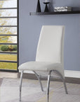 Set of Two White And Silver Faux Leather And Metal Dining Side Chairs