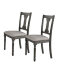 Set of Two Tan And Gray Linen And Solid Wood Open Back Dining Side Chairs