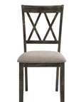 Set of Two Gray Linen And Solid Wood Cross Back Dining Side Chairs
