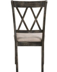 Set of Two Gray Linen And Solid Wood Cross Back Dining Side Chairs