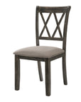 Set of Two Gray Linen And Solid Wood Cross Back Dining Side Chairs
