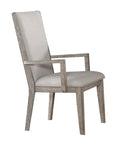 Set of Two Gray Fabric And Solid Wood Dining Arm Chairs