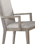 Set of Two Gray Fabric And Solid Wood Dining Arm Chairs