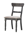 Set of Two Light Brown And Gray Linen And Wood Ladder Back Dining Side Chairs