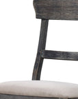 Set of Two Light Brown And Gray Linen And Wood Ladder Back Dining Side Chairs