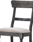 Set of Two Light Brown And Gray Linen And Wood Ladder Back Dining Side Chairs