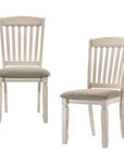 Set of Two Tan And Cream Fabric And Solid Wood Slat Back Dining Side Chairs