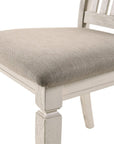 Set of Two Tan And Cream Fabric And Solid Wood Slat Back Dining Side Chairs