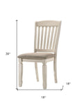 Set of Two Tan And Cream Fabric And Solid Wood Slat Back Dining Side Chairs