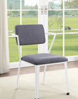 Set of Two Gray And White Fabric And Metal Partially Open Back Dining Side Chairs
