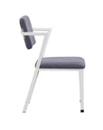 Set of Two Gray And White Fabric And Metal Partially Open Back Dining Side Chairs