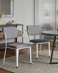Set of Two Gray And White Fabric And Metal Partially Open Back Dining Side Chairs