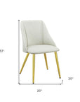 Set of Two White and Gold Upholstered Faux Leather And Metal Dining Side Chairs
