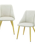 Set of Two White and Gold Upholstered Faux Leather And Metal Dining Side Chairs