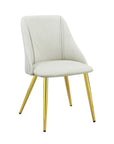 Set of Two White and Gold Upholstered Faux Leather And Metal Dining Side Chairs