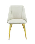 Set of Two White and Gold Upholstered Faux Leather And Metal Dining Side Chairs