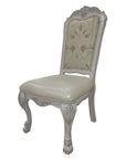 Set of Two White Fabric And Faux Leather And Wood Floral Print Dining Side Chairs
