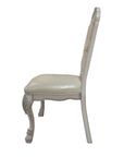 Set of Two White Fabric And Faux Leather And Wood Floral Print Dining Side Chairs