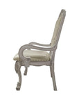 Set of Two Tufted White Upholstered Faux Leather And Wood Dining Arm Chairs